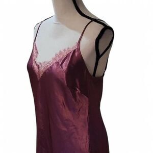 Burgundy Victoria's Secret lace slip dress with lace details.